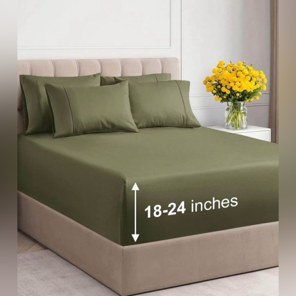 Extra Deep King Sheet Set -6 Piece Breathable & Cooling Sheets Hotel Luxury Sage